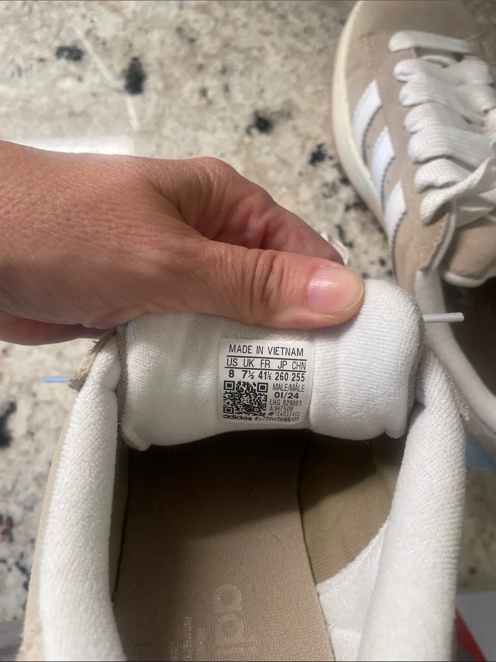 adidas Beige Suede Low-Top Sneakers with White Accents
